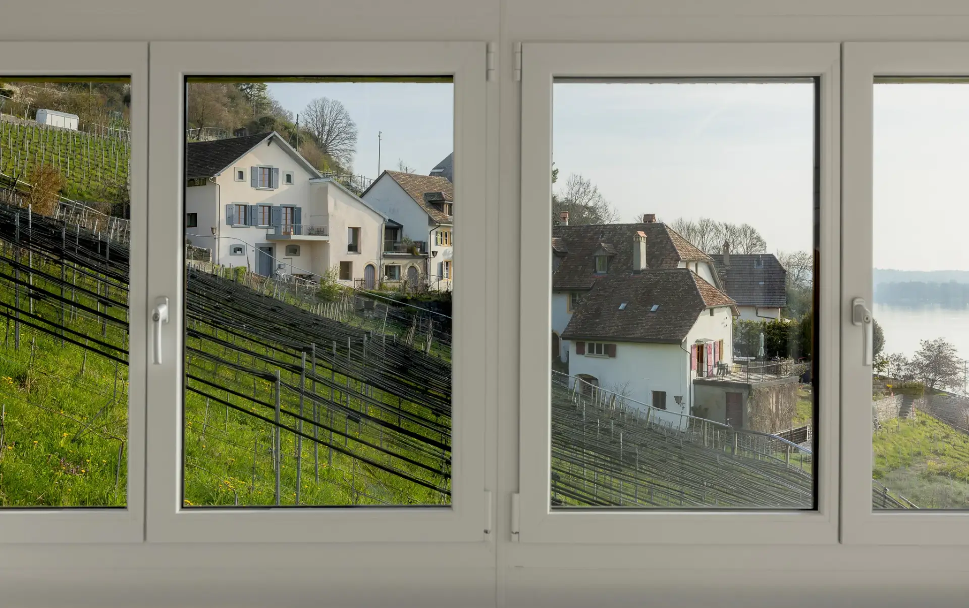 Geniessen Sie die einmalige Aussicht: Vom Wohnzimmer aus haben Sie einen tollen Blick auf den malerischen Weiler Alfermée, der sich hinter den Reben befindet.